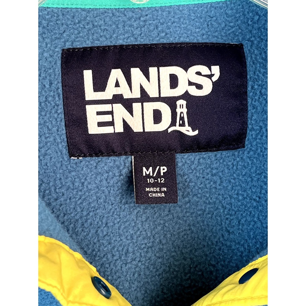 Lands' End Women's Heritage Fleece pullover in teal mountain ombre,  size M/P - Picture 3 of 11